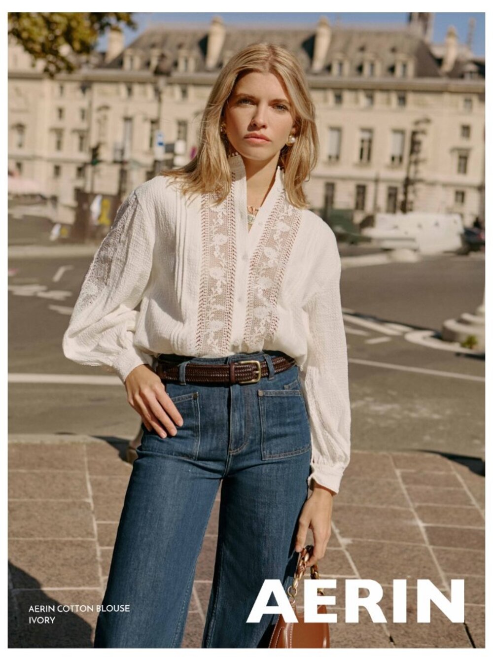 NWOT Petite Studio Aerin Blouse - size XS, 100% cotton, floral lace